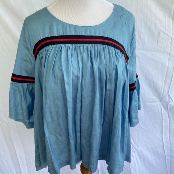 Crown & Ivy Petite Tape Trim Baby Doll Blouse - Picture 4 of 7